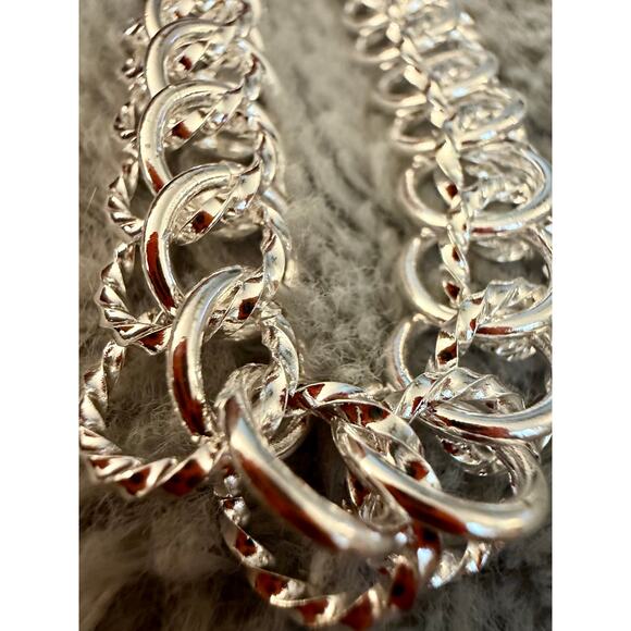 925 Silver Silver Color Double Snake Chain Bracelet w/ Cube & Heart Char 20cm - Picture 4 of 4